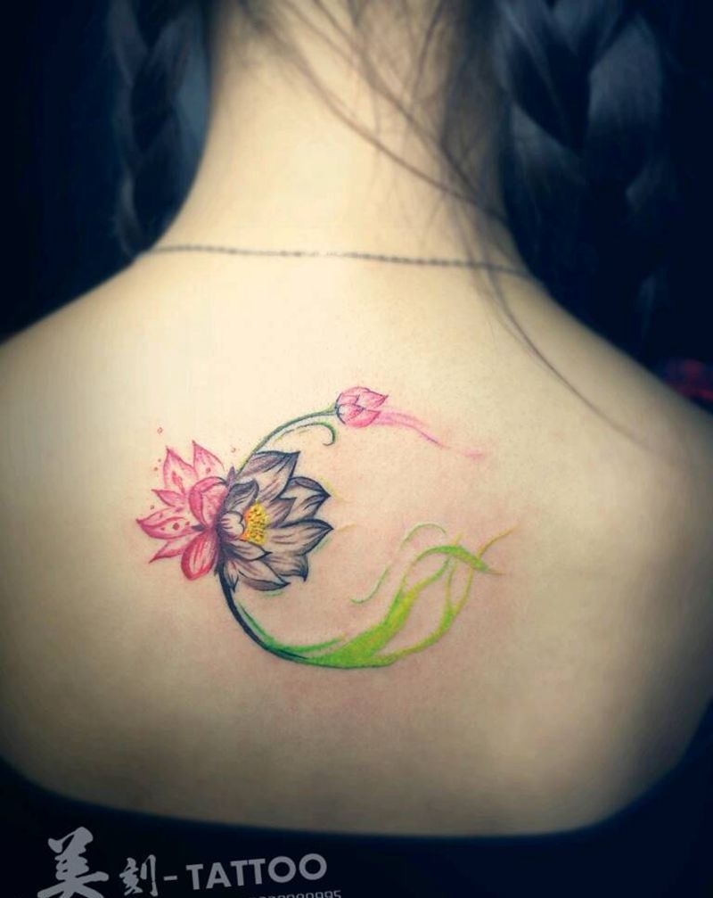 花纹身图片_颈部肩部传统国画植物原创成品手稿插画纹身图案