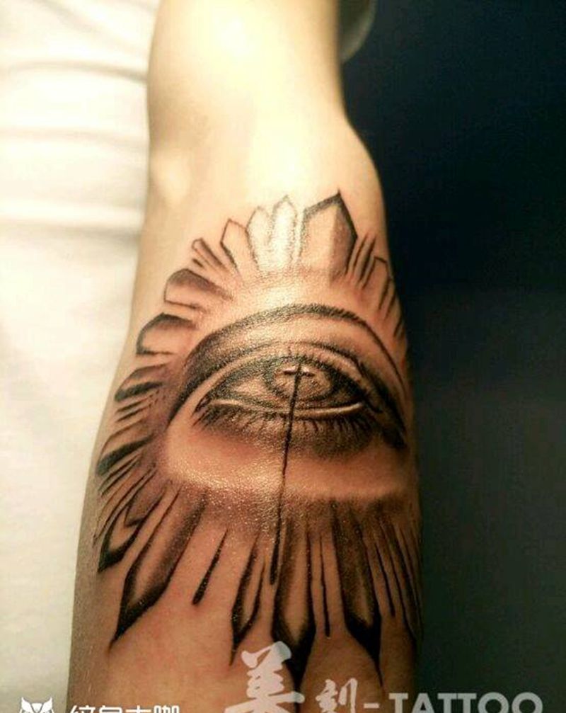 上帝之眼纹身图片_颈部胸部背部手臂腿部手部欧美肖像写实几何纹身图案
