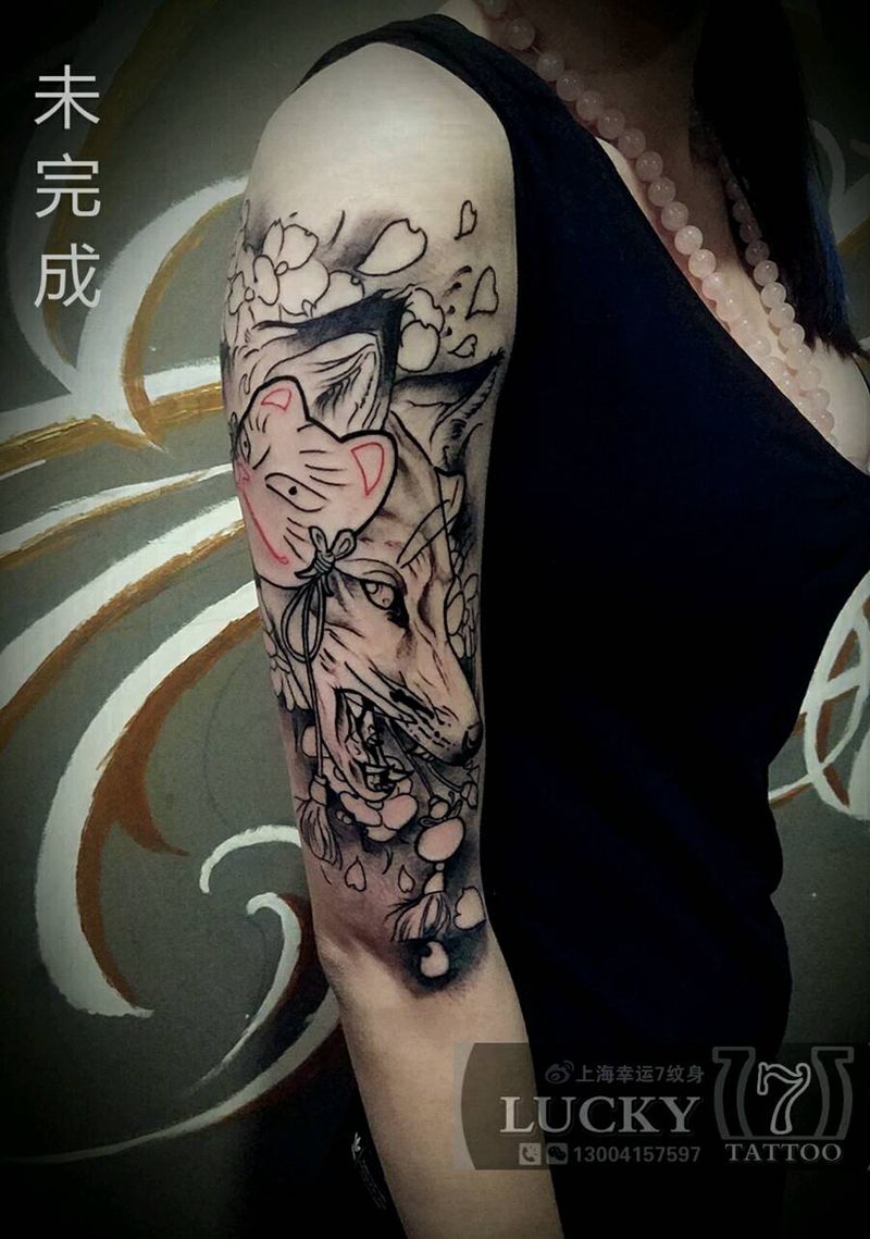 狐狸|幸运7纹身7纹身图片_腿部欧美动物彩色修改成品纹身图案