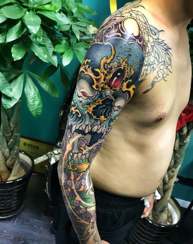 嘎巴拉菊花纹身图片