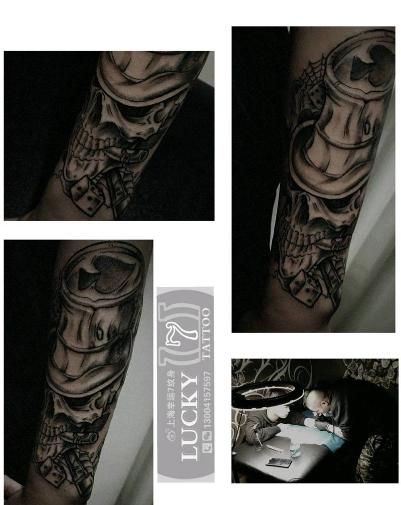 暗黑|骷髅|幸运7纹身纹身图片_手臂欧美暗黑成品纹身图案
