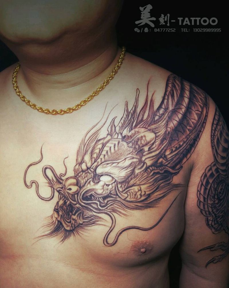 龙纹身图片_肩部传统动物鬼神成品纹身图案