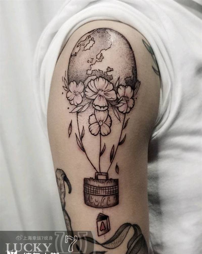 热气球|幸运7纹身纹身图片_手臂点刺成品纹身图案