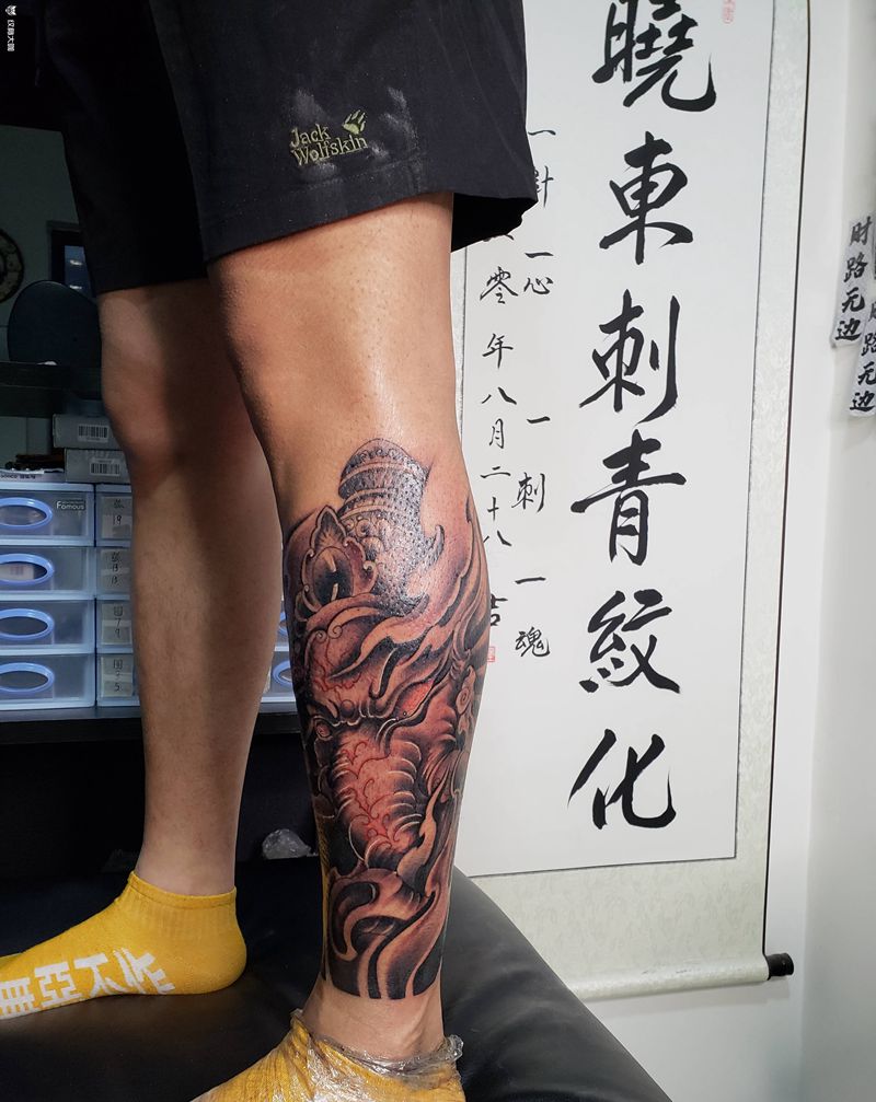 象神包小腿1200纹身图片_腿部纹身图案
