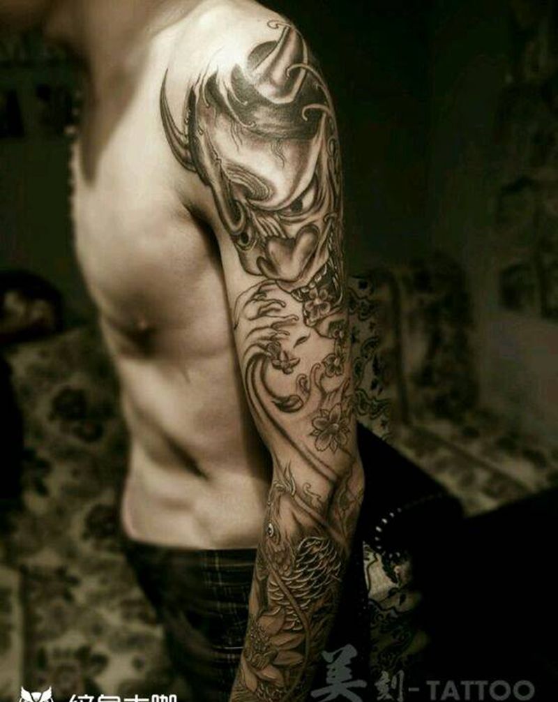 般若锦鲤纹身图片_肩部手臂传统习俗人物鬼神宗教原创纹身图案