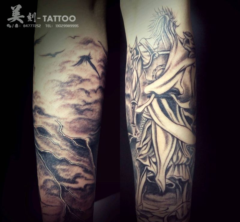 背影未完待续！纹身图片_手臂欧美人物成品纹身图案