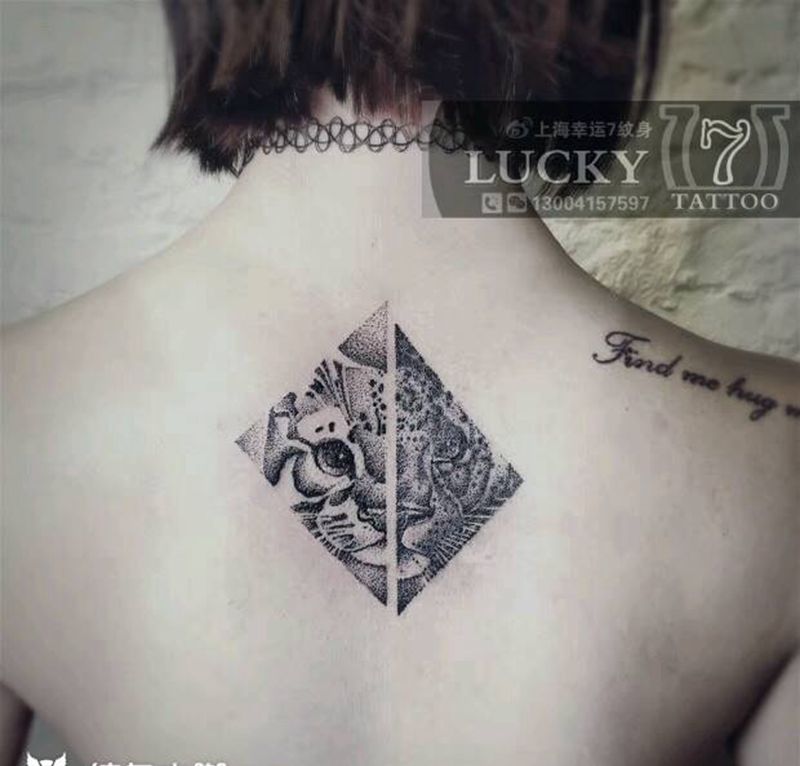 点刺|幸运7纹身纹身图片_背部清新动物点刺成品纹身图案