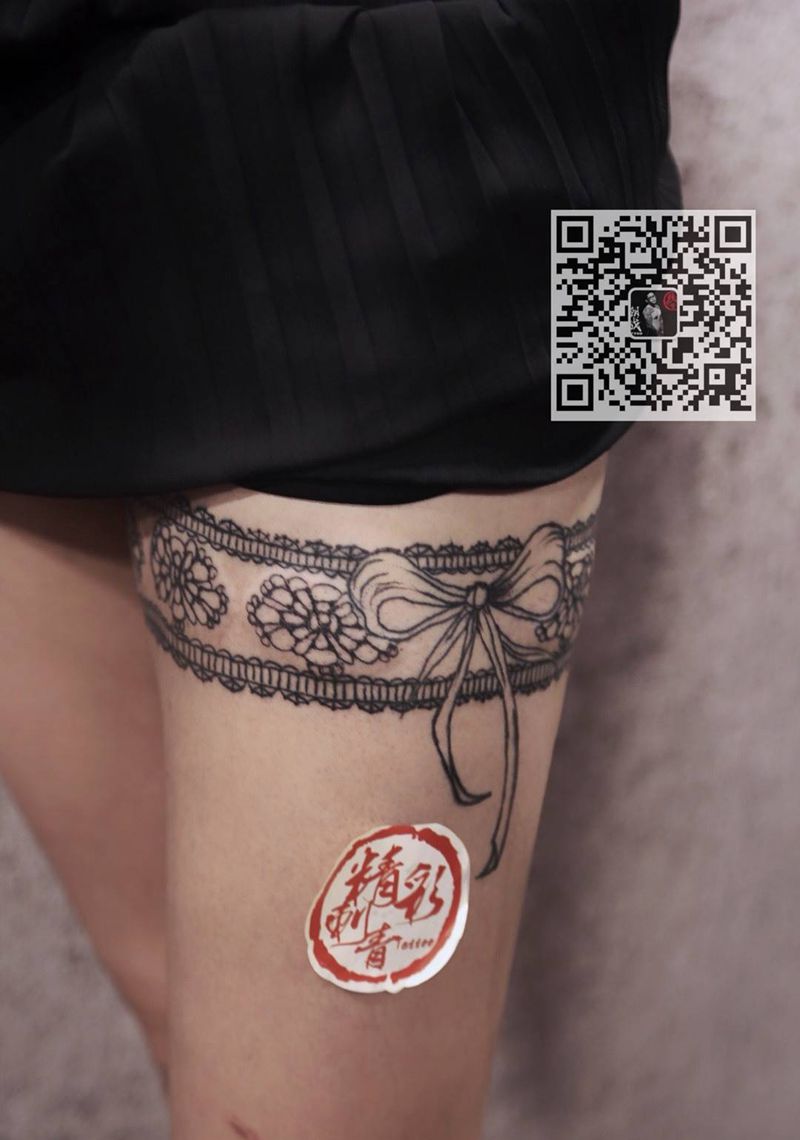 蕾丝腿环纹身图片_成品腿部欧美图腾蕾丝原创纹身图案