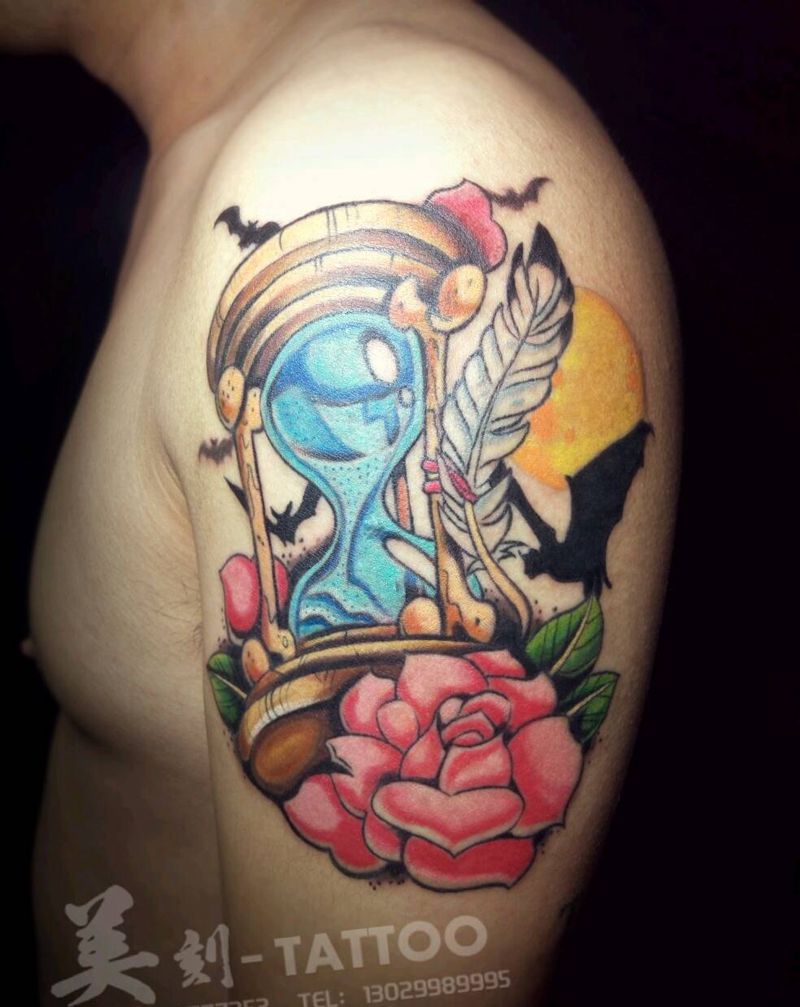 school、沙漏！纹身图片_肩部欧美贴纸静物成品纹身图案