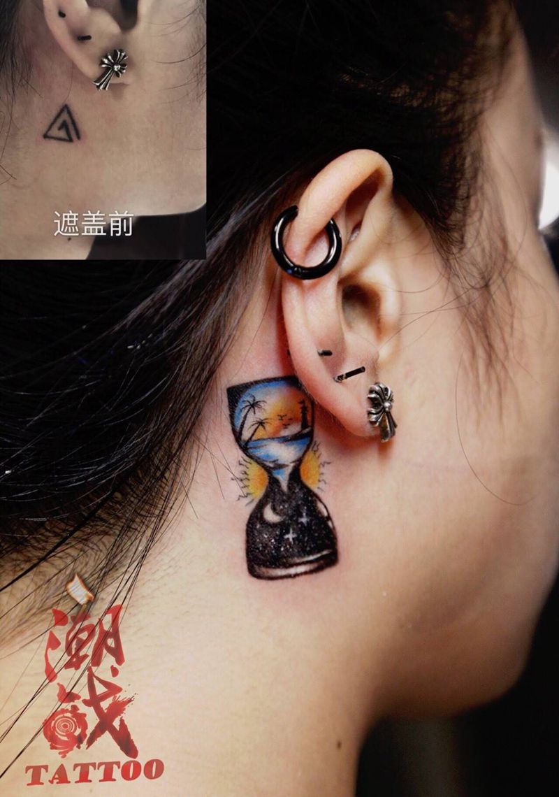 纹身遮盖纹身图片_成品颈部欧美清新静物原创纹身图案