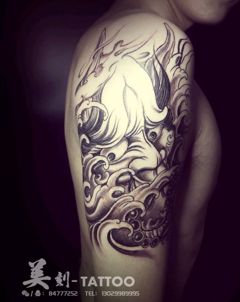 般若遮盖疤痕！纹身图片_手臂传统鬼神成品纹身图案