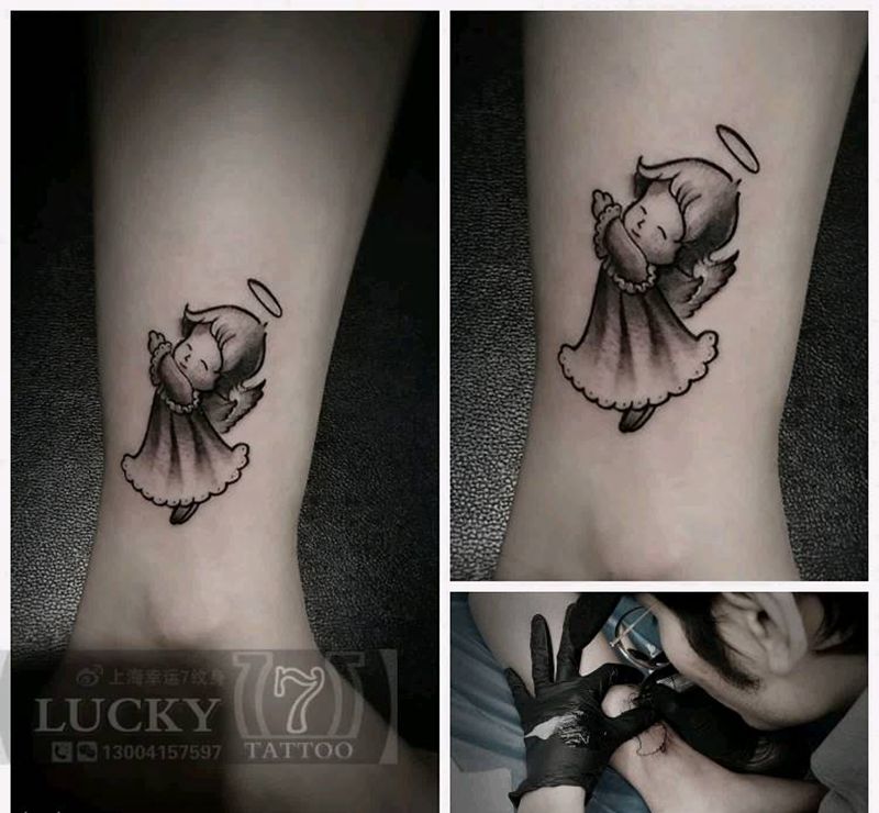 小清新|小天使|幸运7纹身纹身图片_腿部清新卡通成品纹身图案