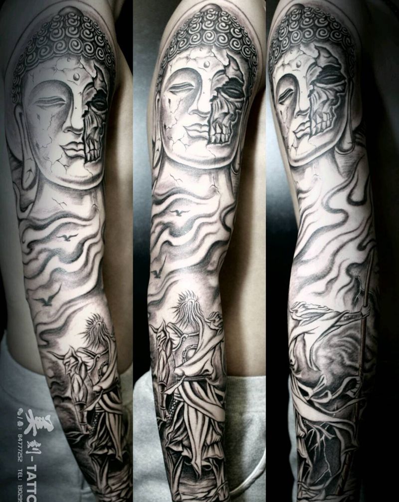 悟空、佛、魔、纹身图片_手臂传统肖像写实国画鬼神宗教原创成品手稿纹身图案