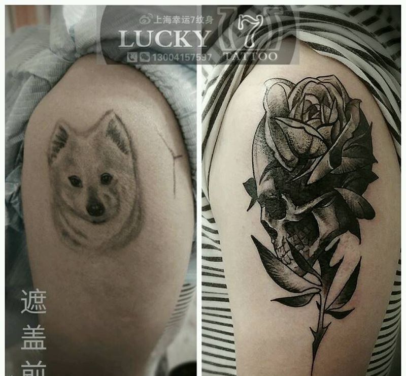 遮盖|骷髅玫瑰|幸运7纹身纹身图片_手臂欧美原创修改成品纹身图案