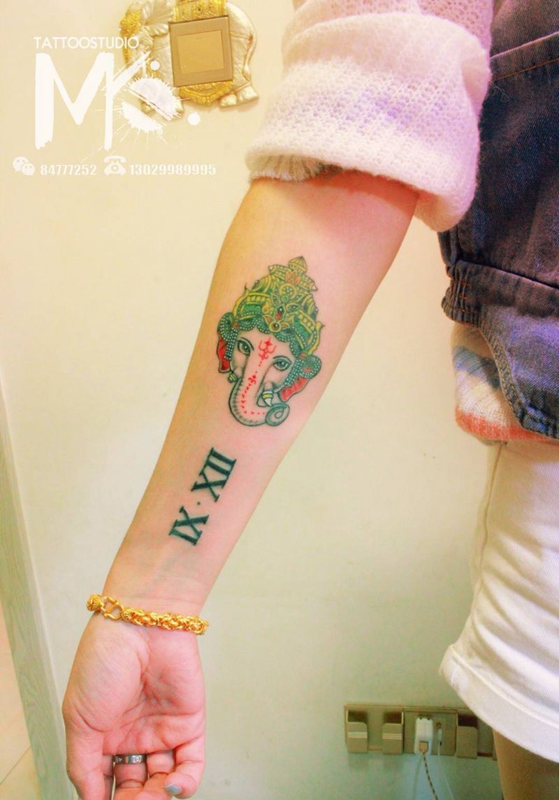 小象神！纹身图片_手部手臂新传统几何纹身图案