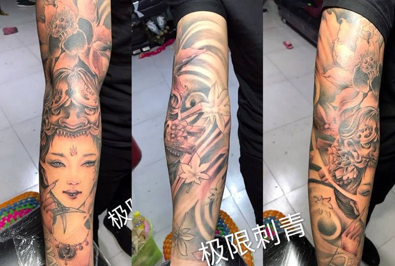 接花臂艺妓纹身图片
