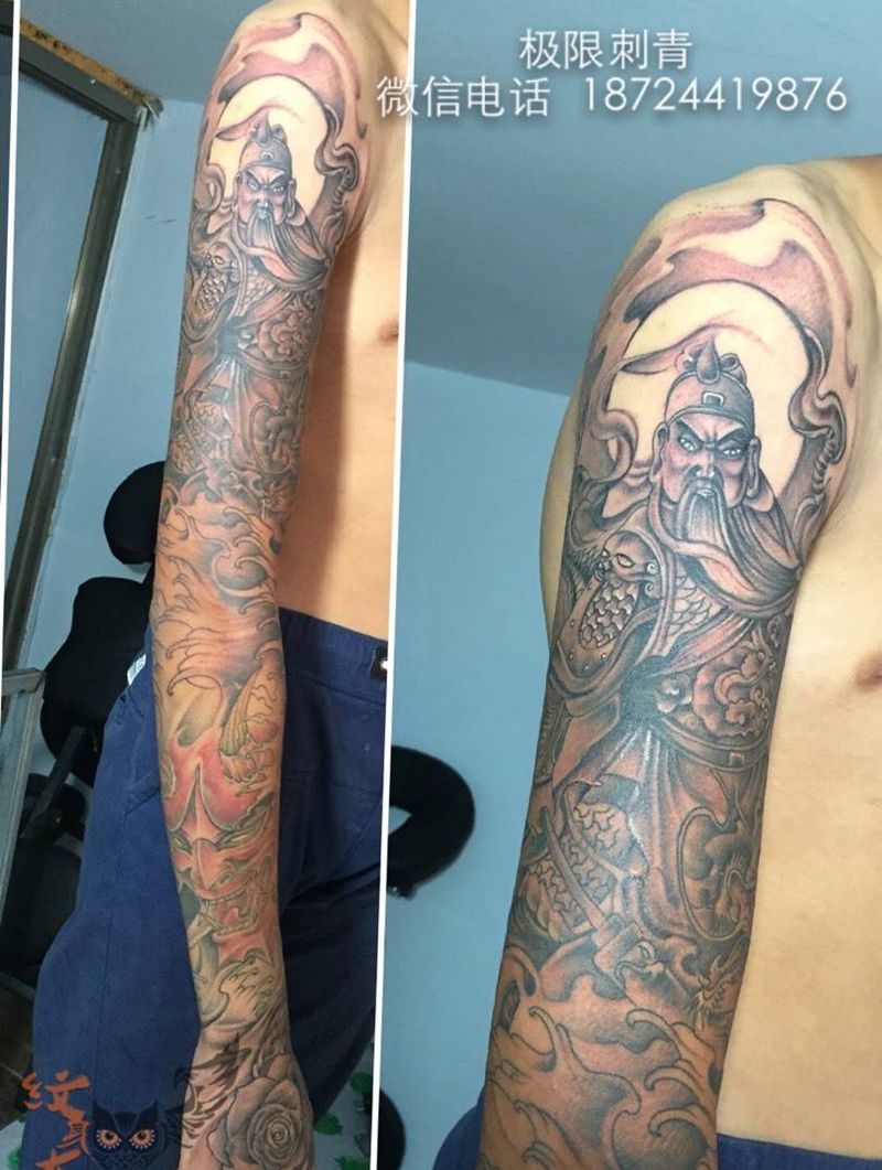 花臂纹身纹身图片_手臂成品传统人物动物植物欧美纹身图案