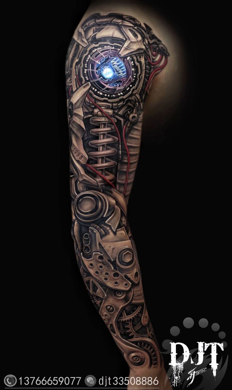 《能量机械》by 阿开纹身图片_成品手臂欧美写实原创静物纹身图案