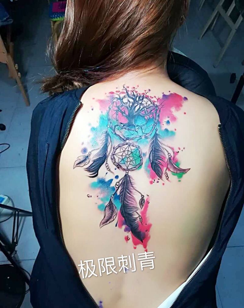 水彩捕梦网纹身图片