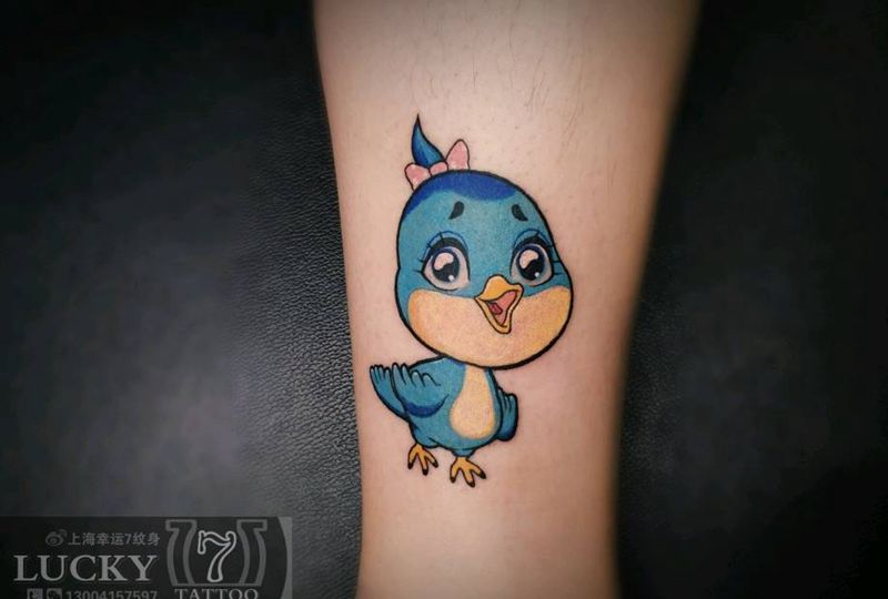 卡通小鸟|幸运7纹身纹身图片_脚踝卡通纹身图案