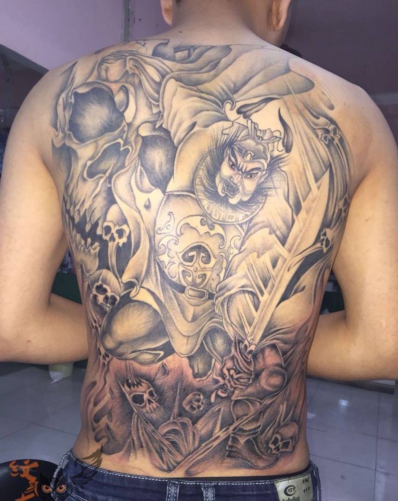 钟馗纹身图片_成品背部传统人物纹身图案