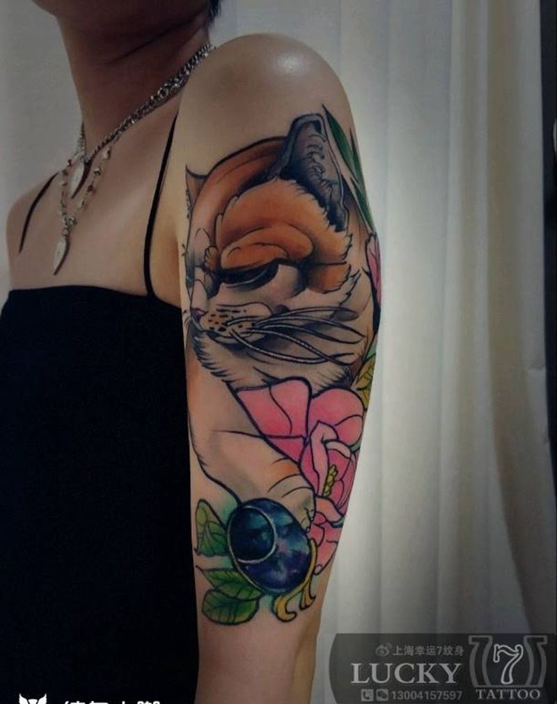 遮盖|猫纹身|幸运7纹身纹身图片_手臂欧美遮盖彩色成品纹身图案
