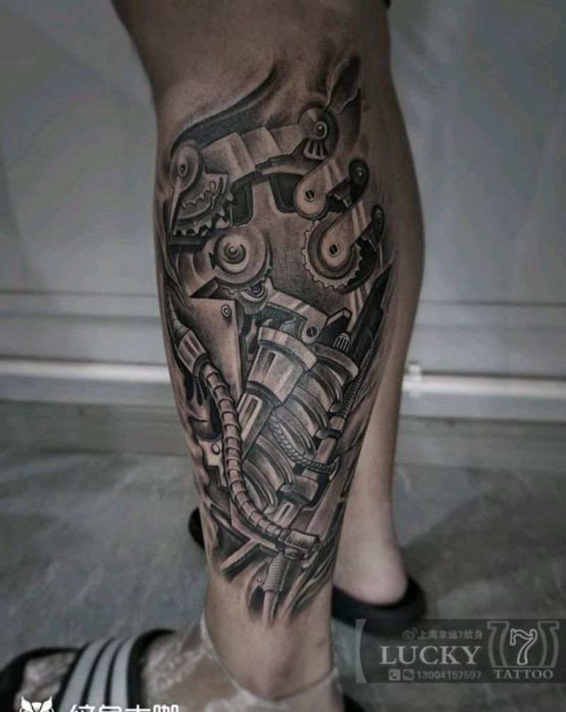 机械|幸运7纹身纹身图片_欧美写实小腿纹身图案