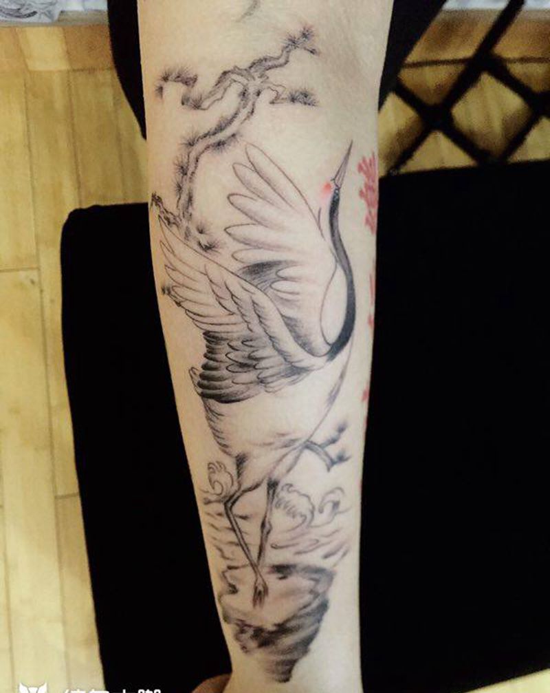 鹤纹身图片_手臂纹身图案