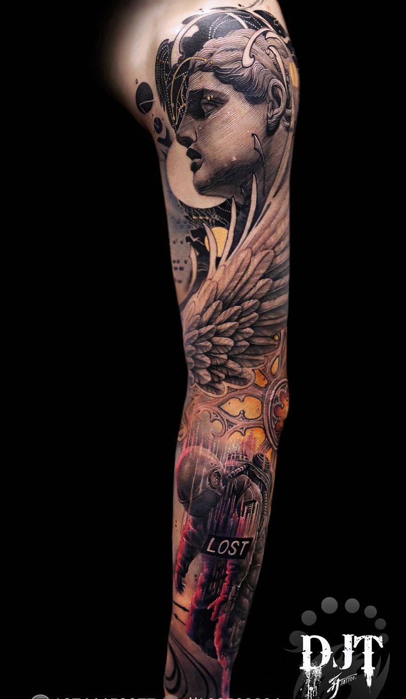 迷失的灵魂纹身图片_手臂肩部欧美写实几何纹身图案