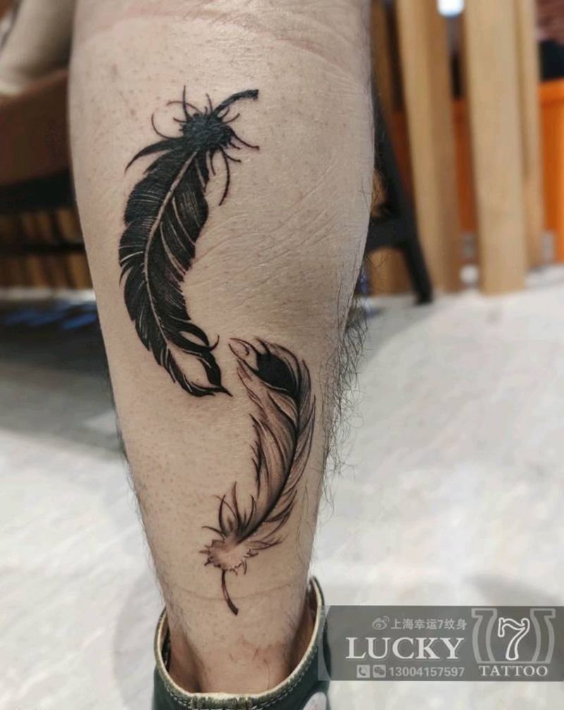 羽毛|幸运7纹身纹身图片_小腿纹身图案