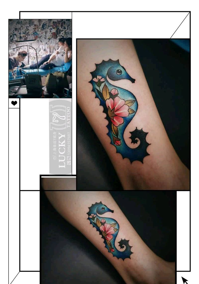 小海马|幸运7纹身纹身图片_New School小腿纹身图案