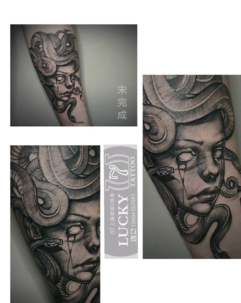 蛇女“美杜莎”|幸运7纹身纹身图片_手臂欧美写实暗黑纹身图案
