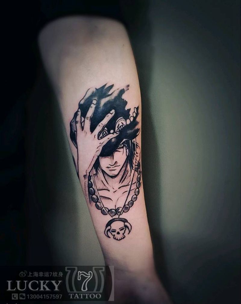 海贼王|艾斯|幸运7纹身纹身图片_手臂动漫纹身图案