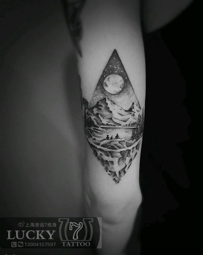 山水点刺|幸运7纹身纹身图片_手臂点刺纹身图案