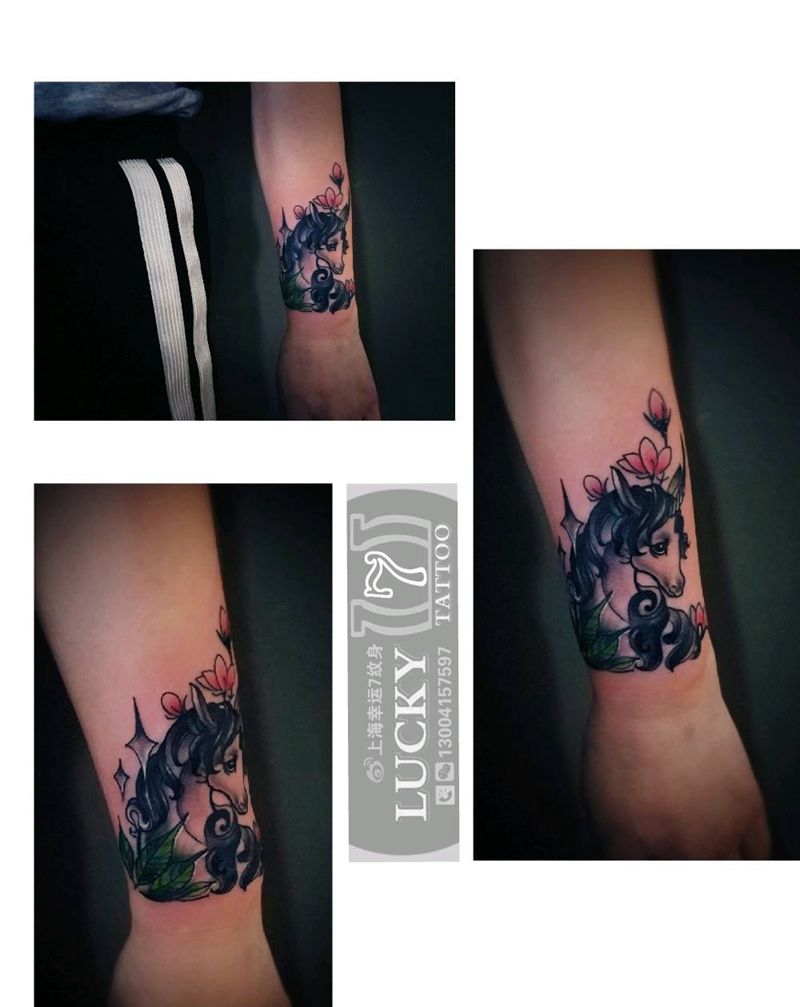 盖疤|独角兽|幸运7纹身纹身图片_手臂清新动物盖疤成品纹身图案
