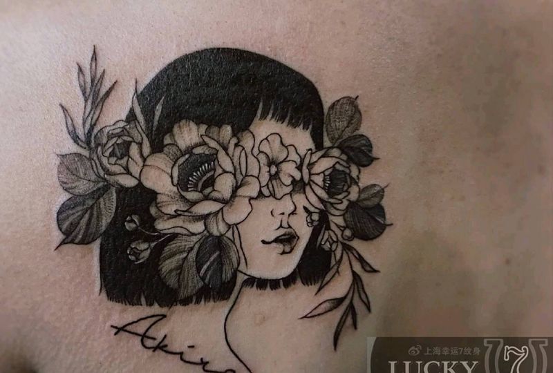 花仙子|幸运7纹身纹身图片_背部点刺清新纹身图案