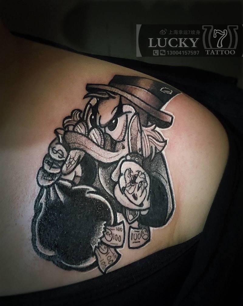 唐老鸭|幸运7纹身纹身图片_肩部New School遮盖纹身图案
