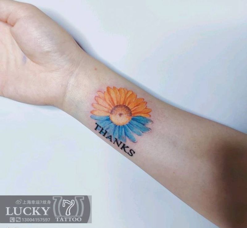 雏菊|幸运7纹身纹身图片_手腕纹身图案