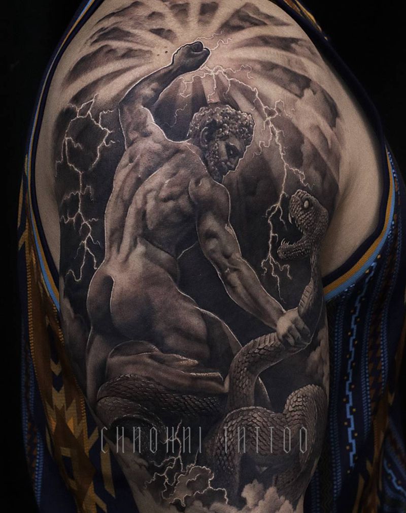 雕塑写实纹身图片_手臂欧美写实纹身图案