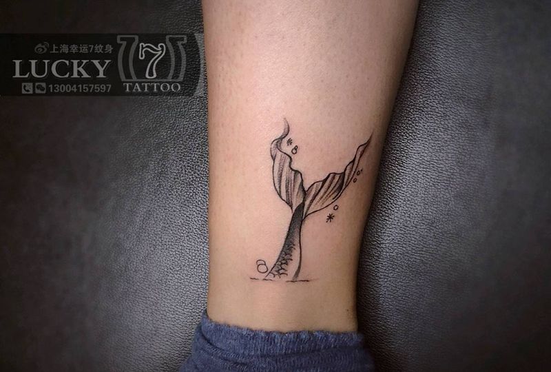 小清新|鱼尾|幸运7纹身纹身图片_脚踝小清新纹身图案