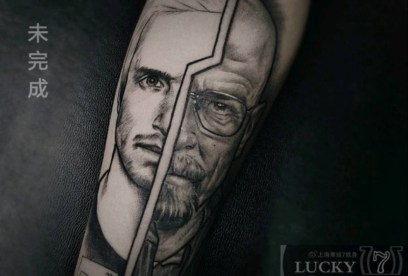 《绝命毒师》肖像|幸运7纹身纹身图片_手臂欧美写实纹身图案