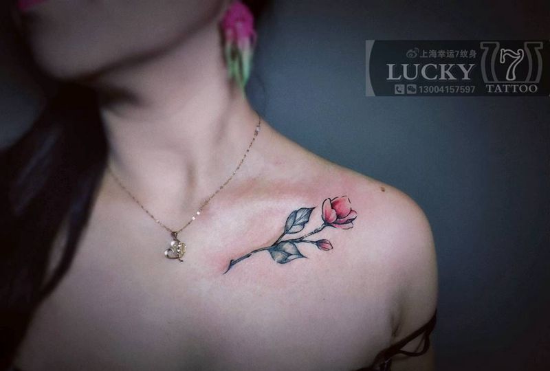 锁骨小花|幸运7纹身纹身图片_锁骨小清新纹身图案