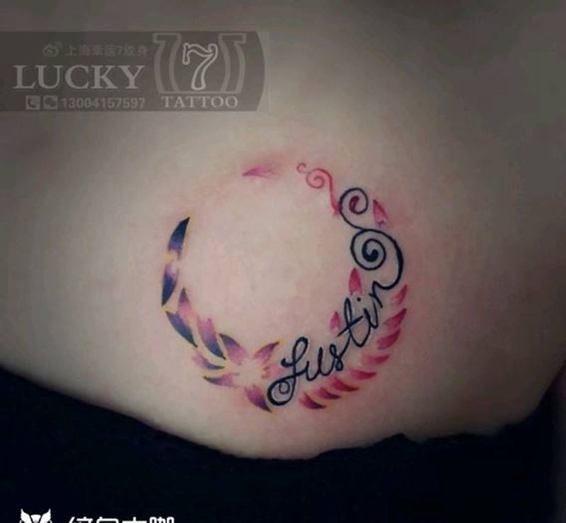 小清新|月亮|字母|幸运7纹身纹身图片_胸部清新字符原创成品纹身图案