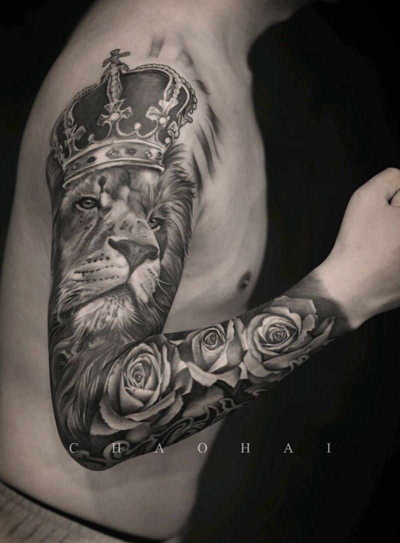 狮子王纹身图片_手臂欧美写实纹身图案