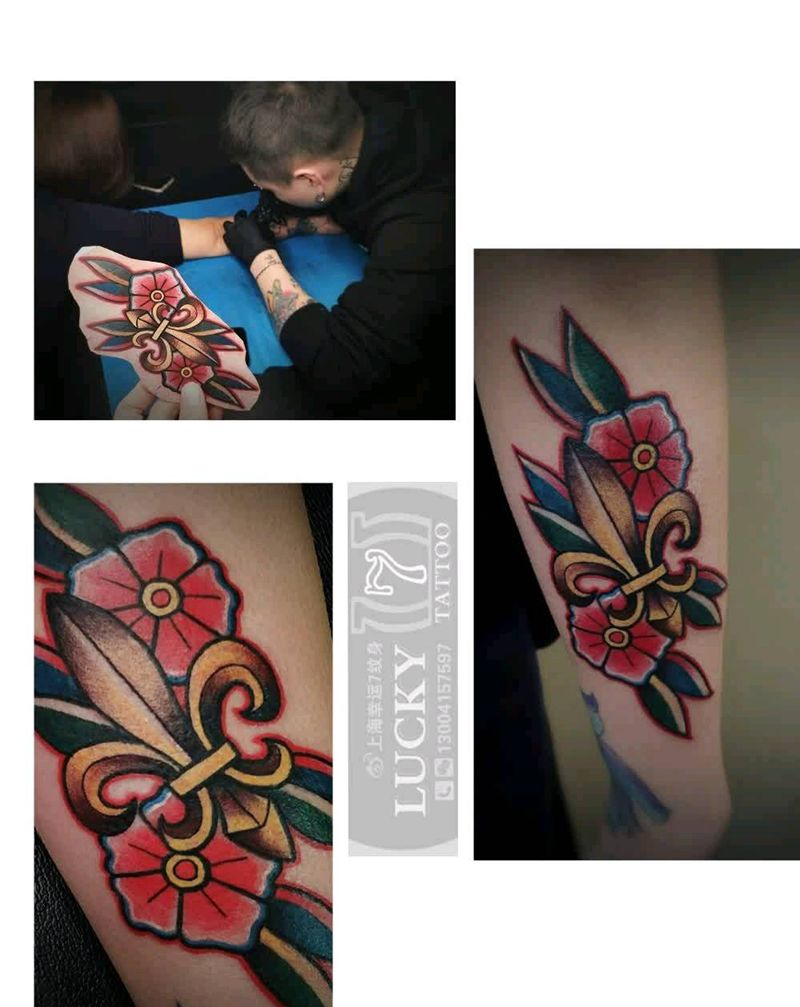 小花|幸运7纹身纹身图片_手臂Old School纹身图案