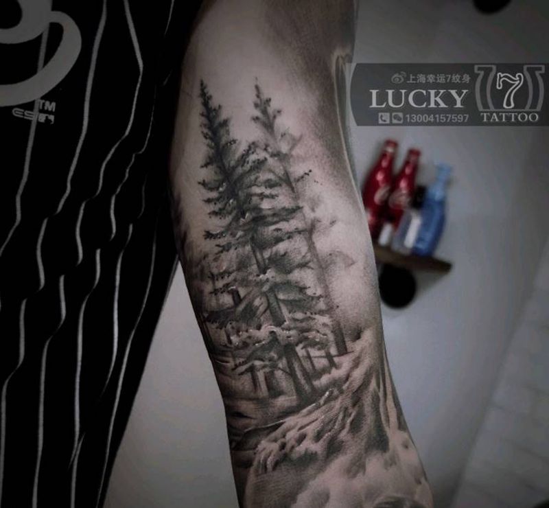 黑灰素描|幸运7纹身纹身图片_手臂欧美写实纹身图案