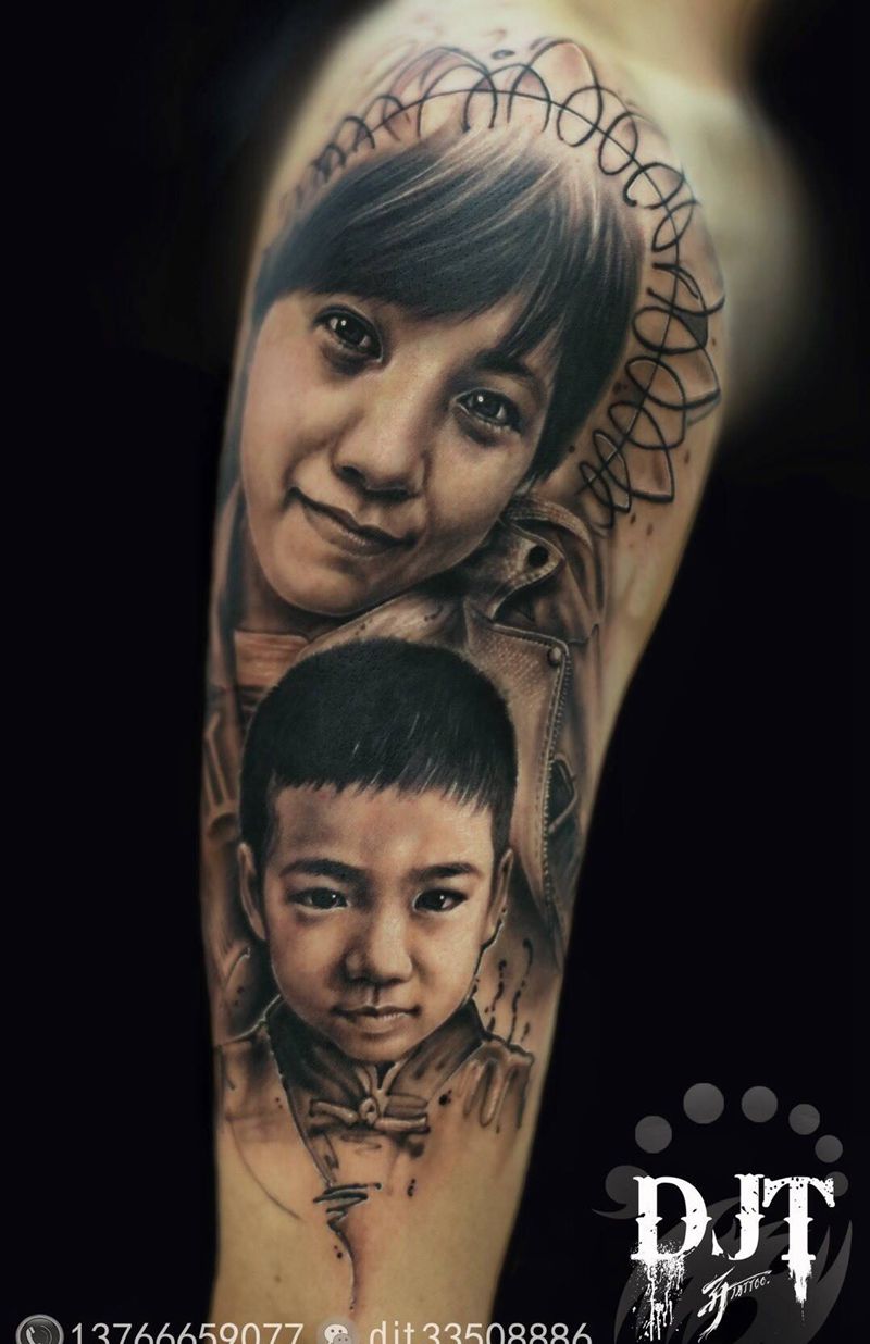 by 首席 阿开纹身图片_原创情侣人物肖像写实欧美清新手臂手稿成品纹身图案