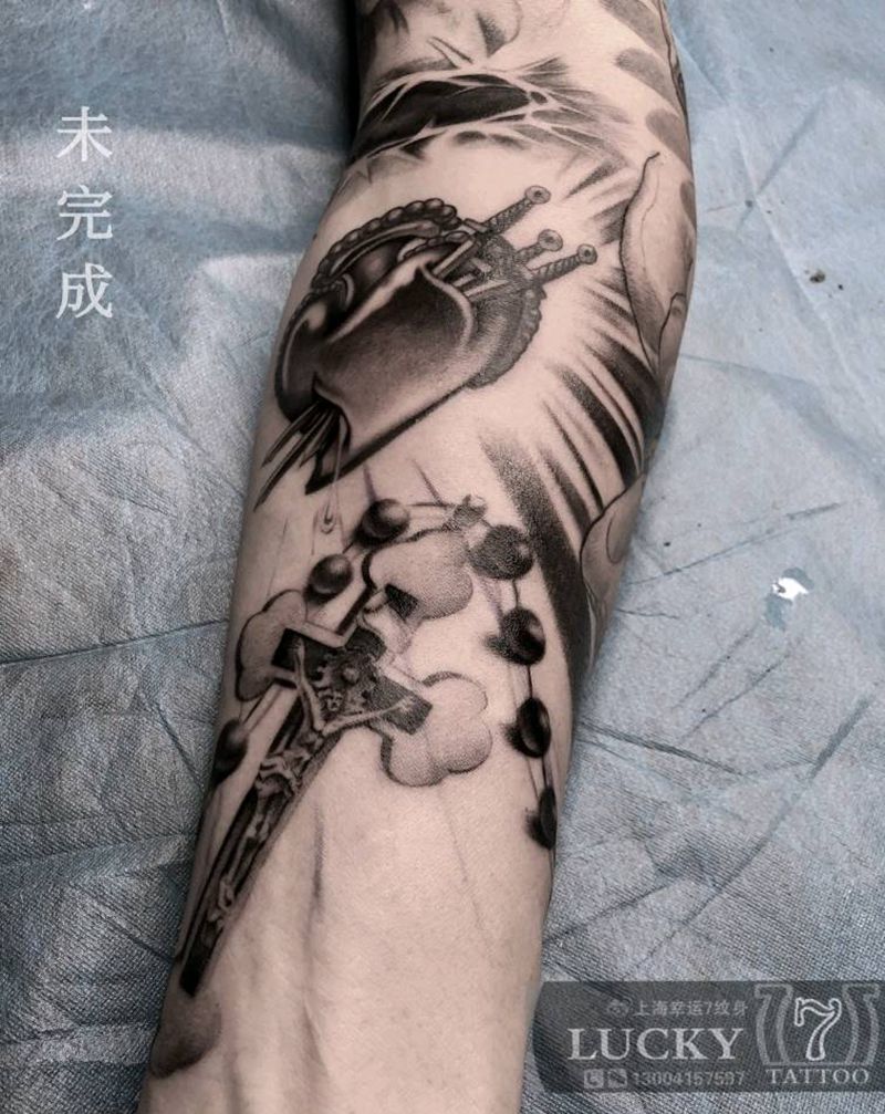 欧美黑灰包臂（未完成）纹身图片_手臂欧美写实未完成纹身图案