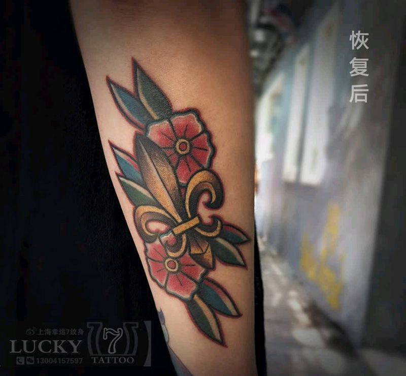 恢复后|幸运7纹身纹身图片_手臂Old School恢复后纹身图案