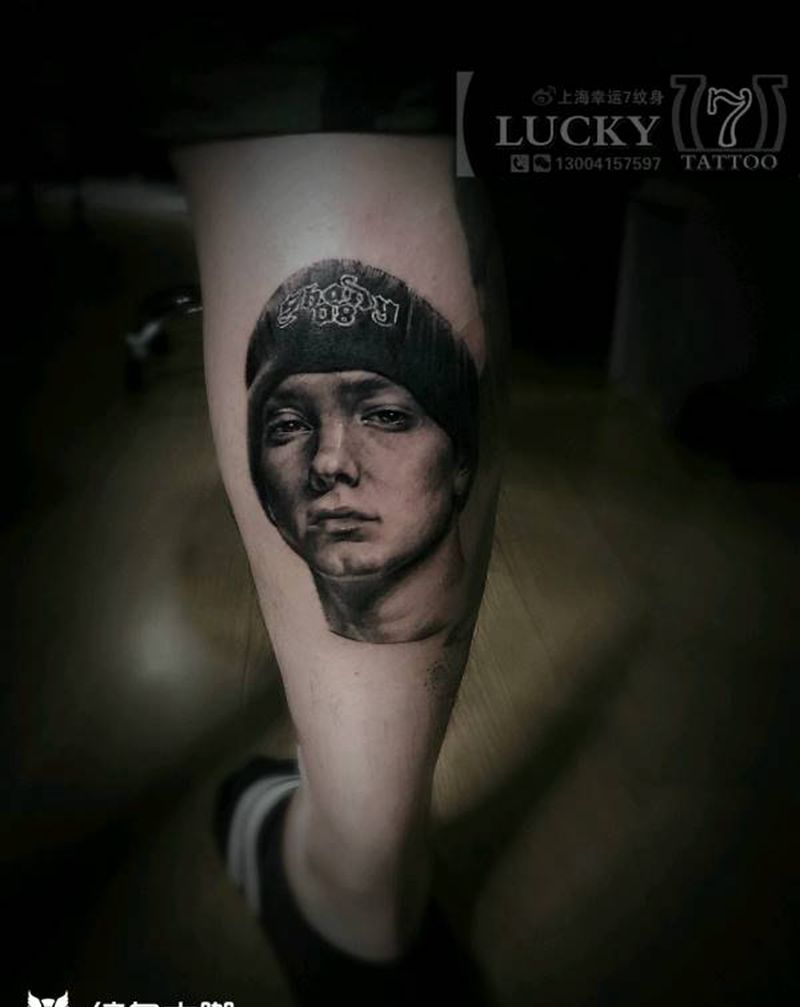 写实肖像|幸运7纹身纹身图片_欧美写实小腿纹身图案